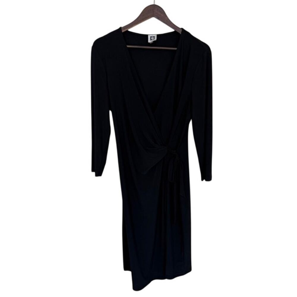 Anne Klein Black V-Neck Wrap Dress - Size Petite Large